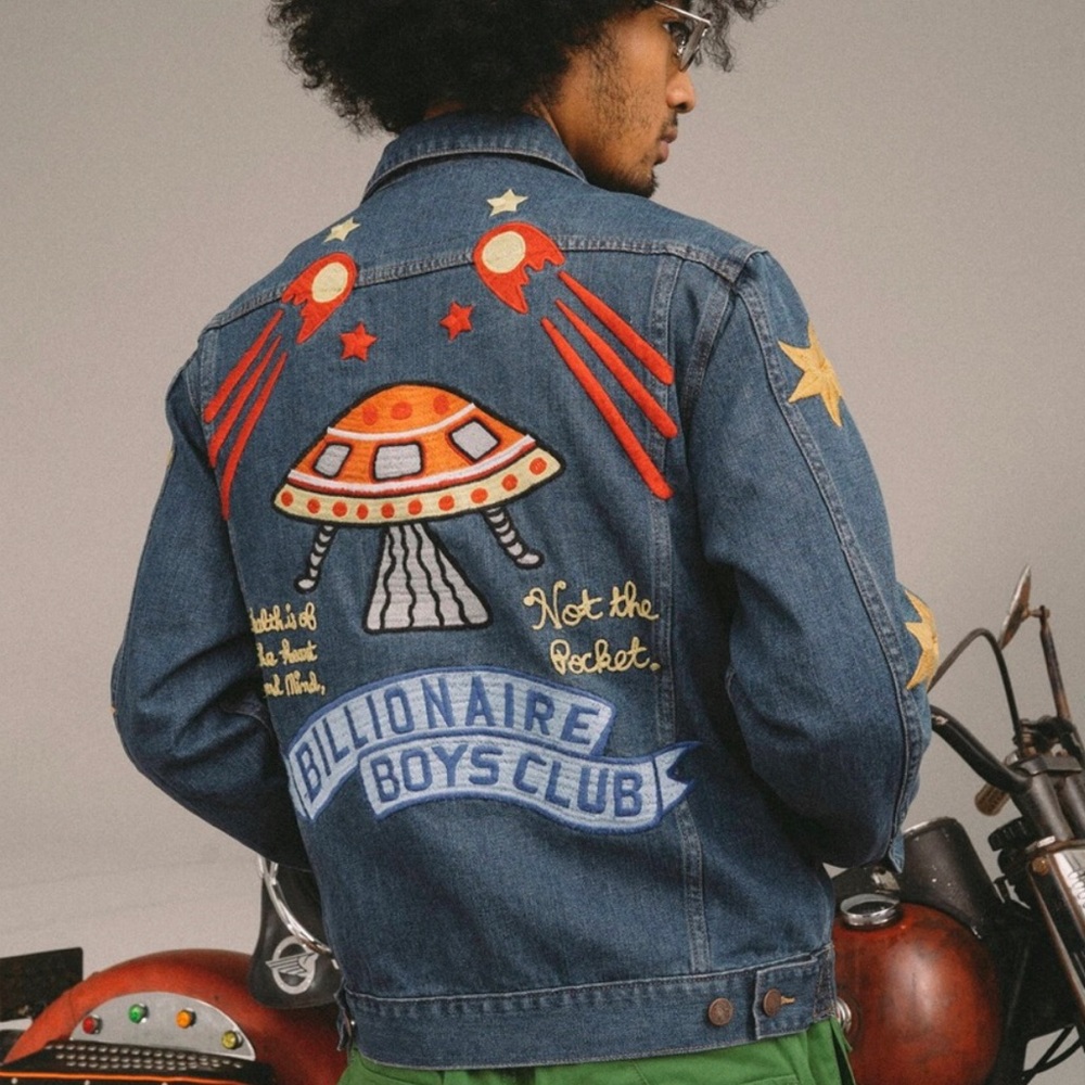Billionaire Boys Club Challenger Denim Jean Jacket BBC Space UFO Stars Night Sky